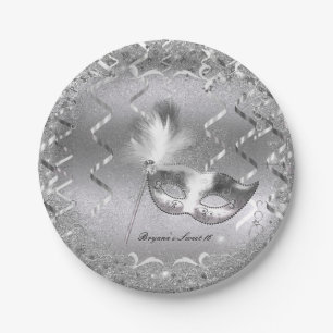 Silberne Maskerade-Maske Elegante Ball-Geburtstags Pappteller
