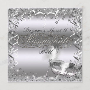 Silberne Maskerade-Maske Eleganter Ball Geburtstag Einladung