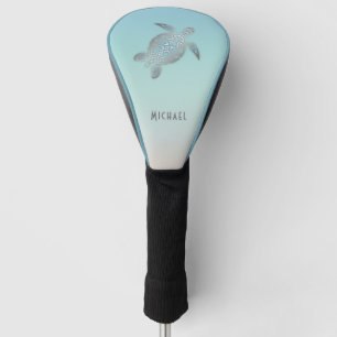 Silberne Meeresschildkröte Türkis Küstenmonogram Golf Headcover