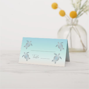 Silberne Meeresschildkröten Strandhochzeit Platzkarte
