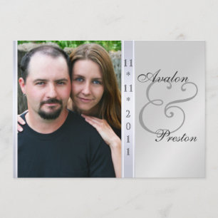 Silberne Metall-Seitendamast-Foto-Hochzeitseinladu Einladung