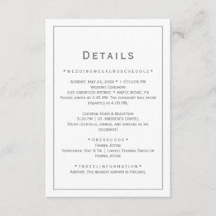 Silberne Minimalistische Hochzeitsdetails Karte