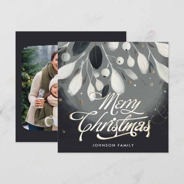 Silberne Mistletschenkrade Flat Holiday Card Feiertagskarte (Vorne/Hinten)