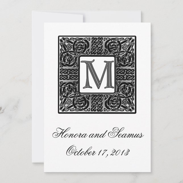 Silberne Mit Monogramm Celtic Wedding Einladung (Vorderseite)