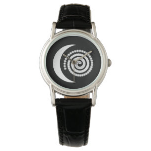 Silberne Mond-Spirale auf Schwarzem Armbanduhr