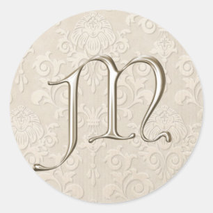 Silberne Monogramm-Hochzeitskleber - Buchstabe M Runder Aufkleber