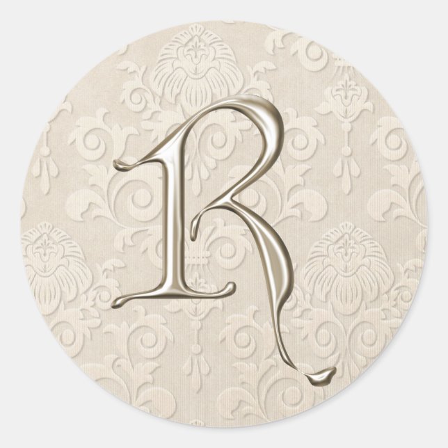 Silberne Monogramm-Hochzeitskleber - Buchstabe R Runder Aufkleber (Vorderseite)