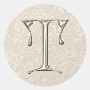 Silberne Monogramm-Hochzeitskleber - Buchstabe T Runder Aufkleber