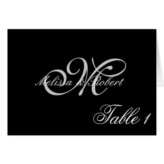 Silberne Monogramm-Polka-Punkt-Tischnummer (Vorderseite (Horizontal))