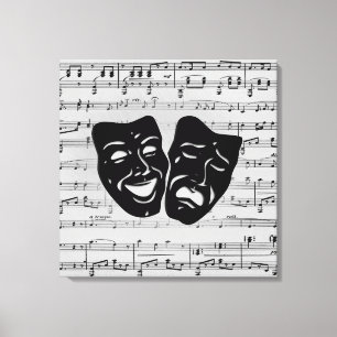 Silberne Musik- und Theater-Masken Leinwanddruck