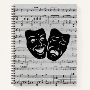 Silberne Musik- und Theater-Masken Notizbuch