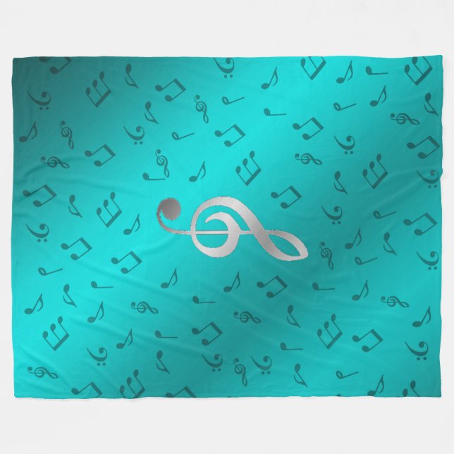silberne Musiknoten Fleecedecke (Vorderseite (Horizontal))