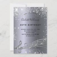Silberne Musiknoten Metall Glitzer 40. Geburtstag