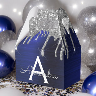 Silberne Navy Blau Glitter Funkeln Monogramm Name Geschenkschachtel