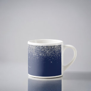 Silberne Navy Blau Glitter Metall Monogramm Name Espressotasse