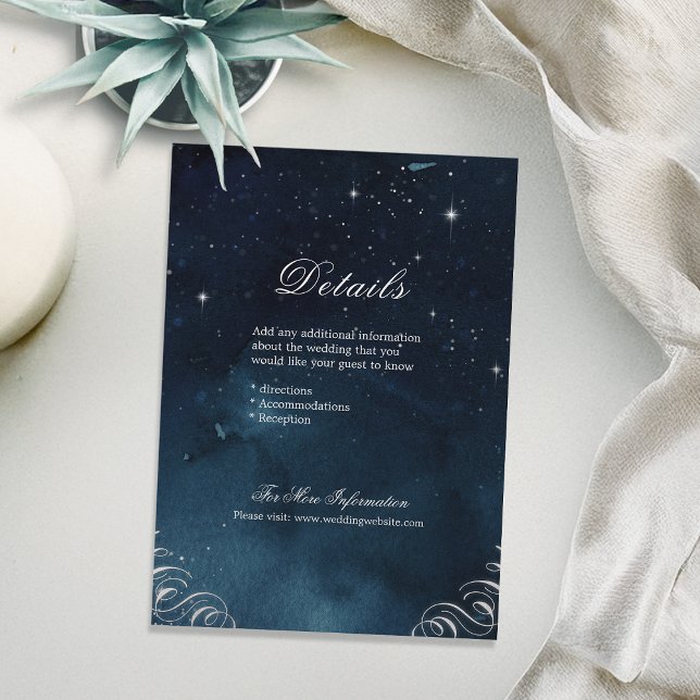 Silberne Navy blühe Einzelheiten zur Hochzeit Begleitkarte (Navy silver flourish vintage wedding details enclosure card)