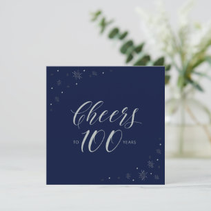 Silberne Navy-Cheers-100-Geburtstagsfeier-Quadrat Einladung