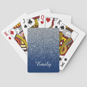 Silberne Navy Glitter Ombre Personalisiert Spielkarten