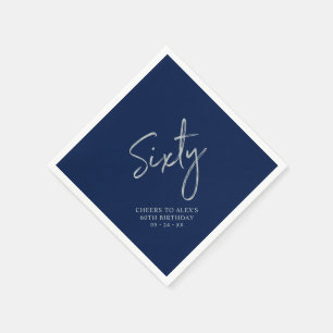 Silberne & Navy Sixty Moderne 60. Geburtstagsfeier Serviette
