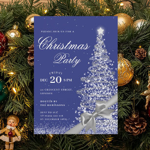 Silberne Navy-Weihnachtsbaum-Schleife Urlaub Einladung