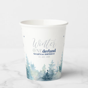 Silberne & Navy Winter Onederland 1. Geburtstagsfe Pappbecher