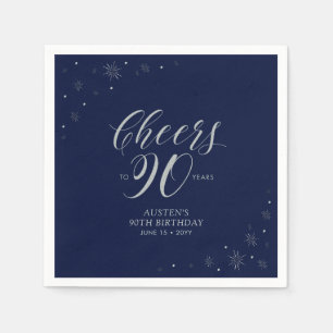 Silberne & Navyblaue 90. Geburtstagsfeier Serviette