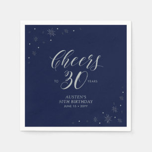 Silberne & Navyblaue Cheers 30. Geburtstagsfeier Serviette