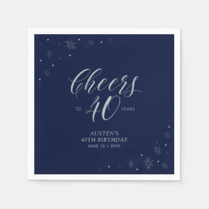 Silberne & Navyblaue Cheers 40. Geburtstagsfeier Serviette