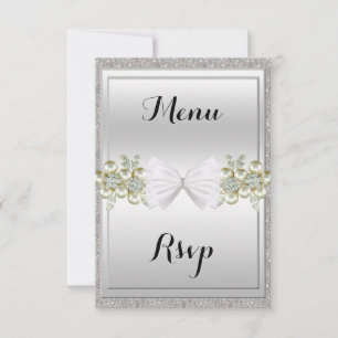 Silberne Pailletten & florale Juwelen Glitter-Bow- RSVP Karte