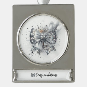 Silberne Pailletten-Schleife Strahlende Gratulatio Banner-Ornament Silber