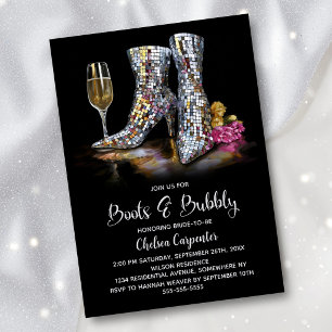 Silberne Pailletten-Stiefel und prickelnde Bridal  Einladung