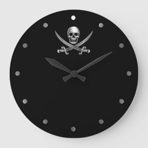 Silberne Piratenflagge Große Wanduhr