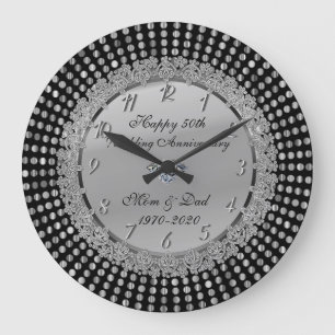 Silberne Punkte, schwarzes 50. Hochzeitstag-Jubilä Große Wanduhr