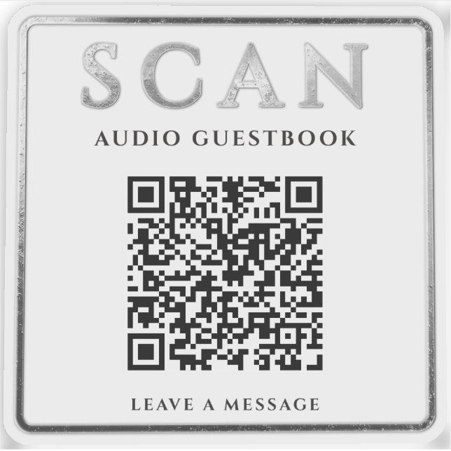 Silberne QR-Code-Audio-Gästebuch-Anleitung LABEL  (Vorderseite)