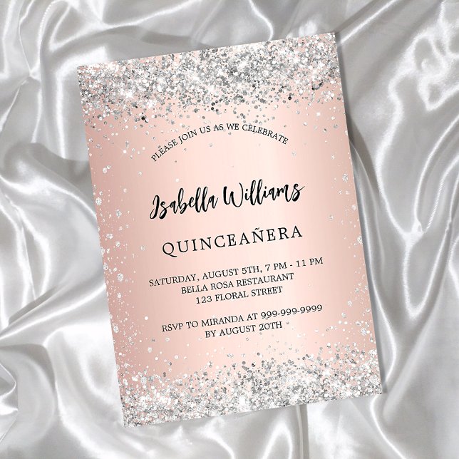 Silberne Quinceanera-Rose Gold Luxus Einladung (Von Creator hochgeladen)