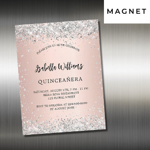 Silberne Quinceanera-Rose Gold Luxus Magneteinladung