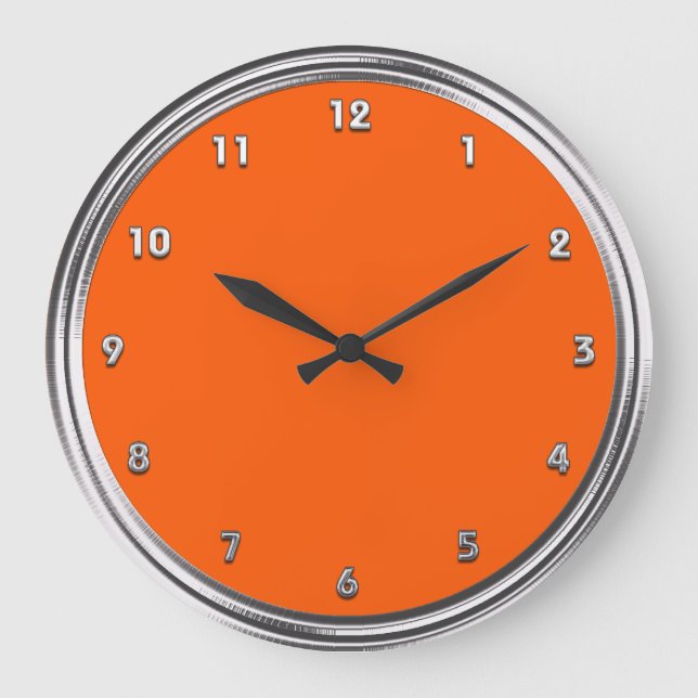 Silberne Rahmen-Orange Große Wanduhr (Vorderseite)