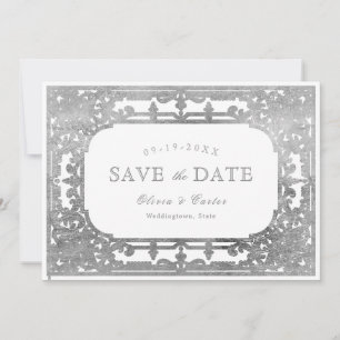 Silberne romantische verzierte Hochzeit Save The Date