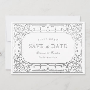 Silberne romantische verzierte Hochzeit Save The Date