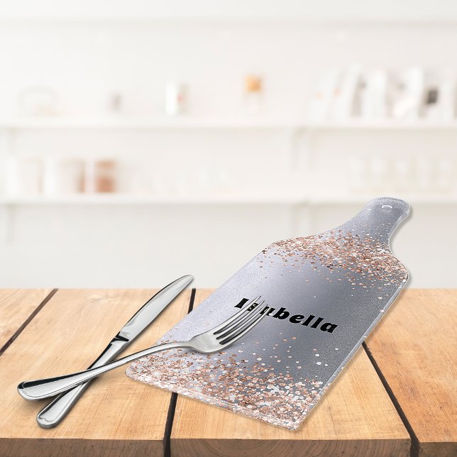 Silberne Rose Gold Glitzer Glitzern Name Schneidebrett (Von Creator hochgeladen)