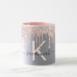 Silberne Rose Gold Glitzer Rosa Monogramm Funkeln Tasse