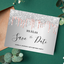 Silberne Rose Gold Glitzer Save the Date Postkarte