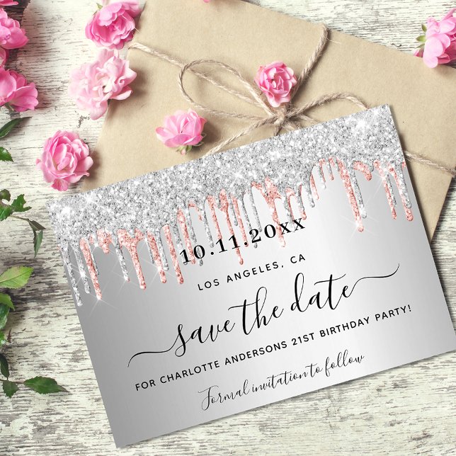 Silberne Rose Gold Glitzer Tropfen Save The Date (Von Creator hochgeladen)
