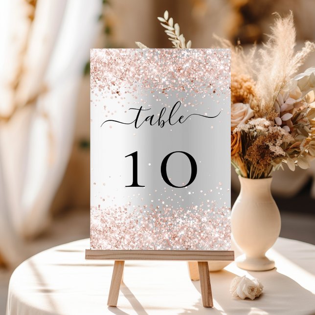 Silberne Rose Gold Glitzern elegant Tischnummer (Von Creator hochgeladen)