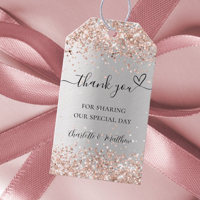 Silberne Rose Goldenes Herz Danke Hochzeit Geschenkanhänger (Von Creator hochgeladen)