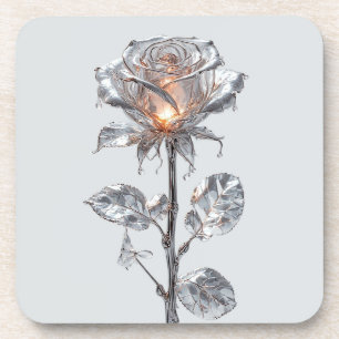 🌹 Silberne Rosen-Glow für elegante Tischdekoratio Getränkeuntersetzer