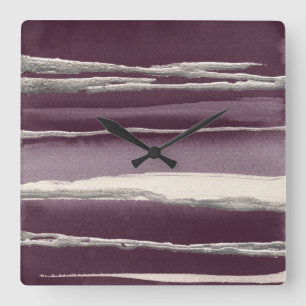 Silberne Rosen-lila abstrakter Druck Quadratische Wanduhr