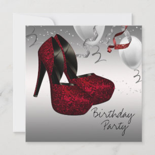 Silberne rote High Heel Schuhe Geburtstagsfeier Einladung