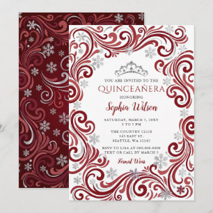 Silberne rote Schneeflocken Tiara Quinceañera Einladung