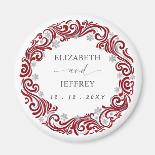 Silberne rote Schneeflocken Winterhochzeit Magnet